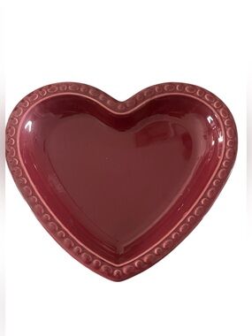 Vintage Longaberger Pottery Paprika Dark Red Heart Plate Dish Made in USA